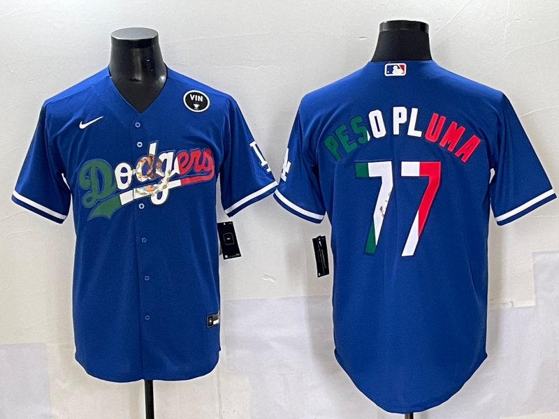 Men 2025 Los Angeles Dodgers 77 Pesopluma Blue Nike MLB Jersey style 012